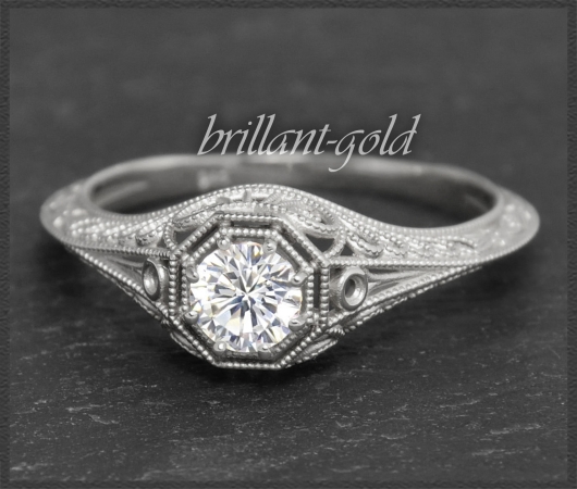 Jugendstil Design Diamant Ring 0,42ct, 585 Gold